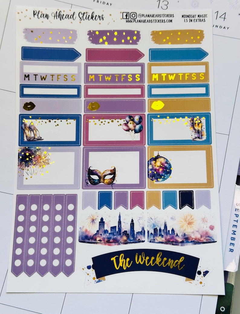 DELUXE FOILED Midnight Magic Weekly Planner Sticker Kit Sheets