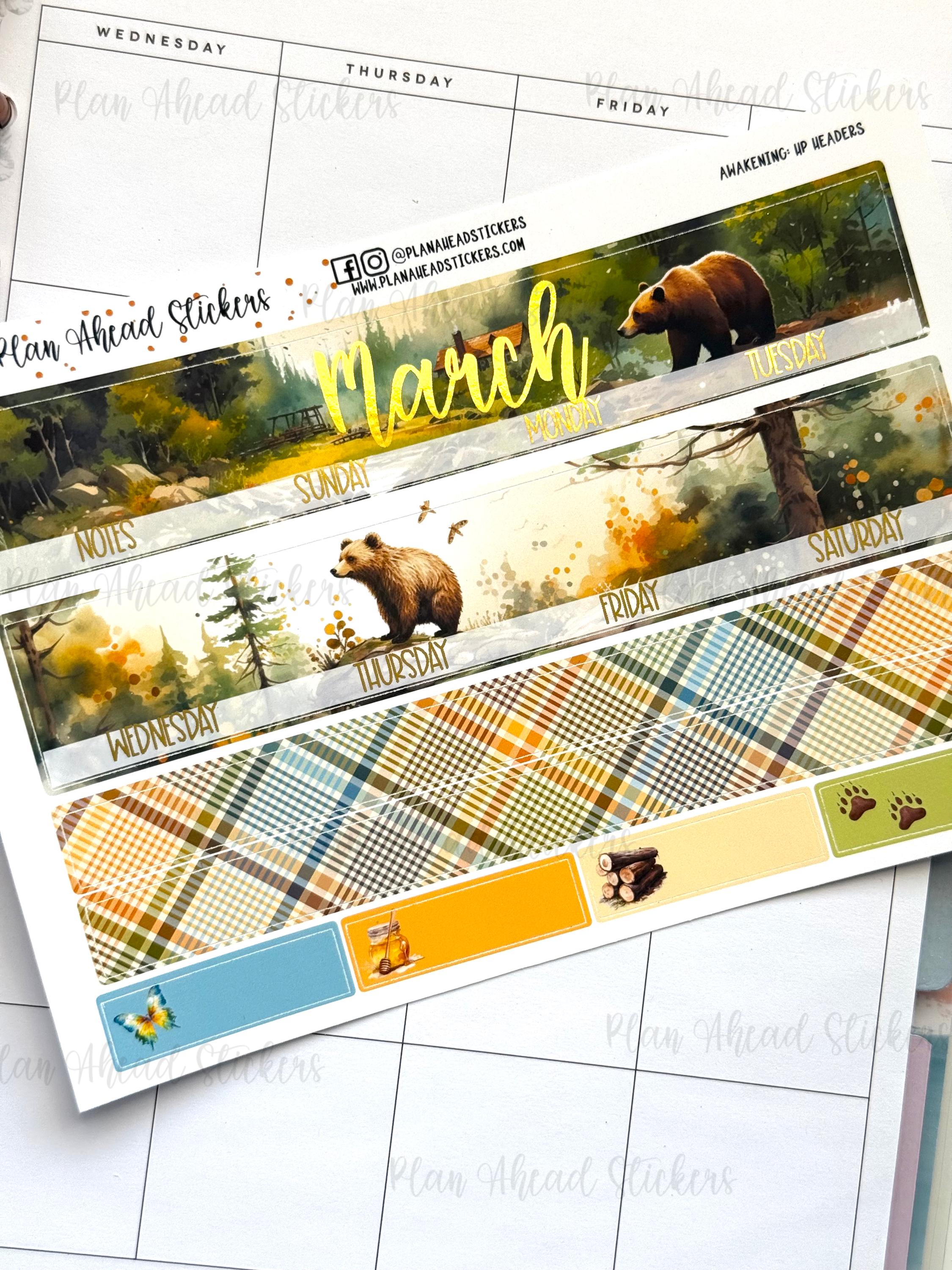 FOILED March Monthly Headers: Spring Awakening Planner Stickers (1.5 ...