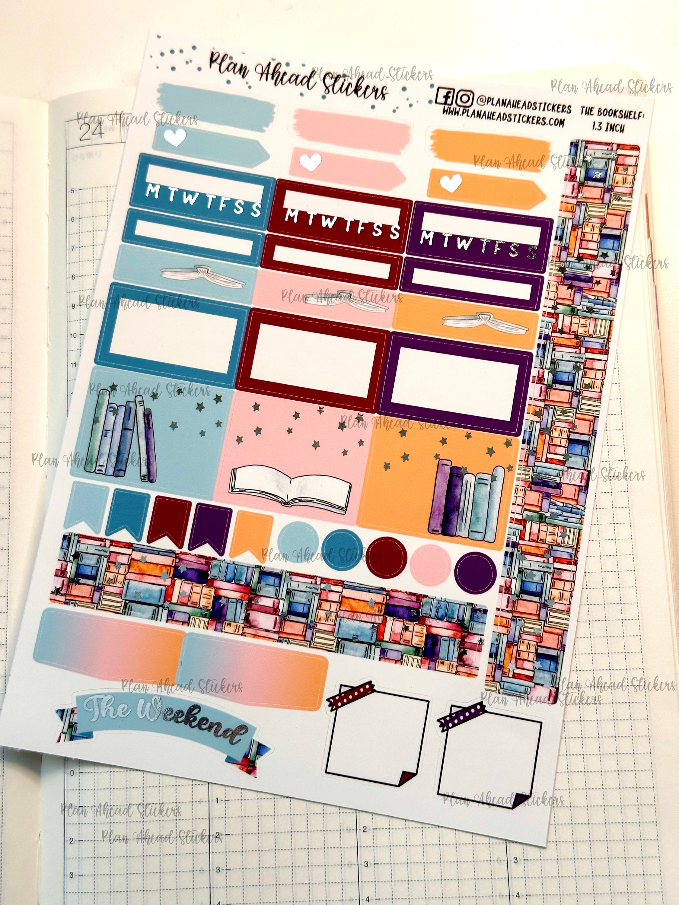 Foiled Bookshelf Weekly Planner Stickers, Hobonichi Cousin Kit - Etsy