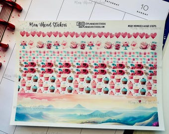 Sweet Adventures Watercolor Washi Strip Stickers, Valentine's Day Planner