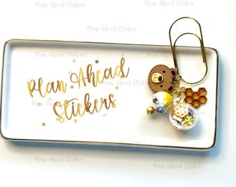Honey Bear Bee Shaker Charm, Planner Paper clips, Tn Clips, Planner bookmarks, Planner Paper Clips, Planner Dangles Summer Camping