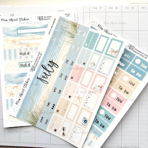 FOILED Laurel Denise Horizontal & Vertical Classic Planner Header Stickers Coastal Calm Summer June July August Beach Vacation