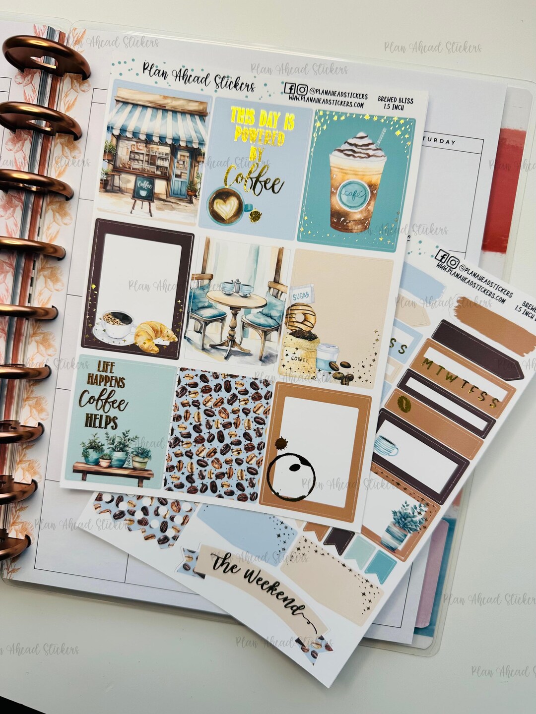 Foiled Coffee Planner Stickers: Brewed Bliss Weekly Kit - Etsy