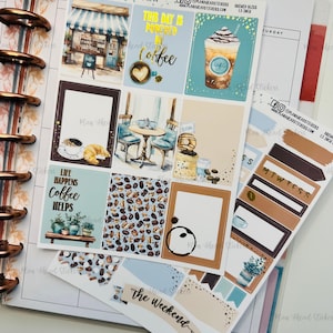 DELUXE FOILED Brewed Bliss 2 PG Weekly Planner Sticker Kit Sheets Watercolor Erin Condren Happy Planner 1.5 in A5 Wide Coffee Lovers