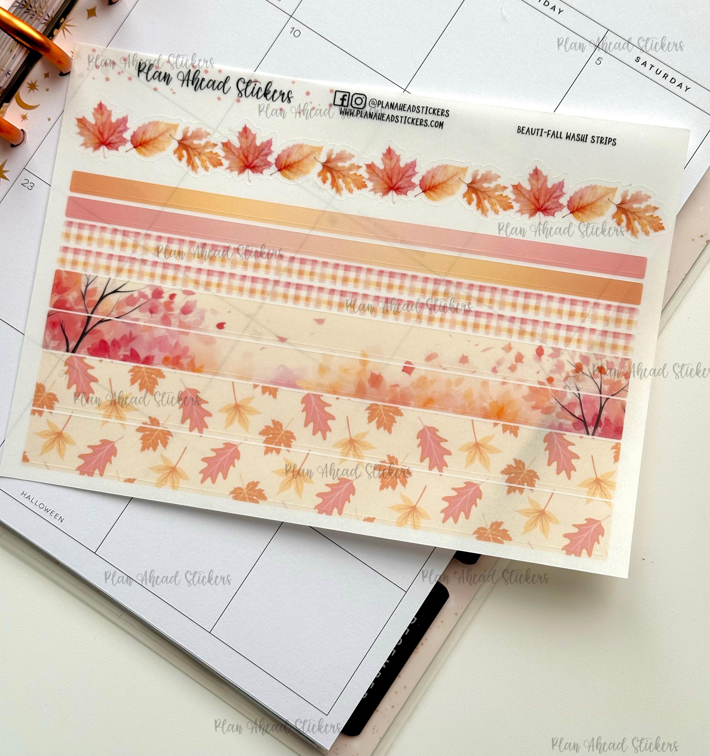 Beauti-fall Fall Matte Washi Strips Border Stickers Watercolor Bullet ...