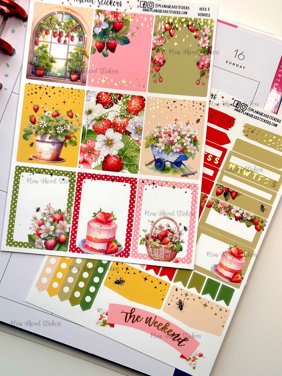 LAST CHANCE Foiled Bees & Berries Planner Stickers, Weekly Kit (1.5 ...