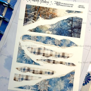 Winters gescheurd papier Bullet Journaling planner stickers kaarten maken gelukkig planner Erin Condren Hobonichi neef A5 winter besneeuwde december