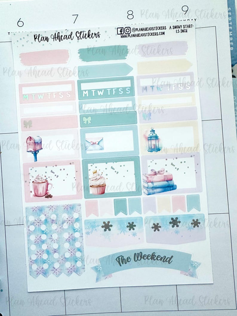 DELUXE FOILED A Snowy Start 2 PG Planner Sticker Kit Watercolor 1.5 ...