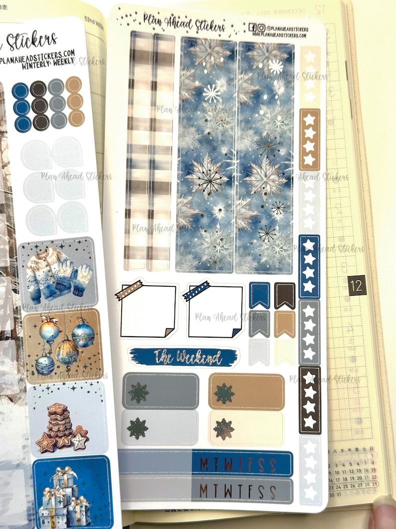 DELUXE FOILED Winterly Hobonichi Weeks WEEKLY Sticker Planner Kit ...