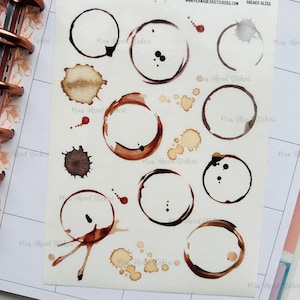 Brewed Bliss Coffee Rings Glossy Clear or Matte Washi Stickers Erin Condren Bullet Journal Happy Planner Scrapbook Stickers Coffee Shop