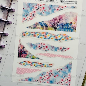 Blooming Horizons Adesivi per pianificatore Bullet Journaling in carta strappata Happy Planner Erin Condren Hobonichi Cousin A5 Primavera Aprile Giardinaggio