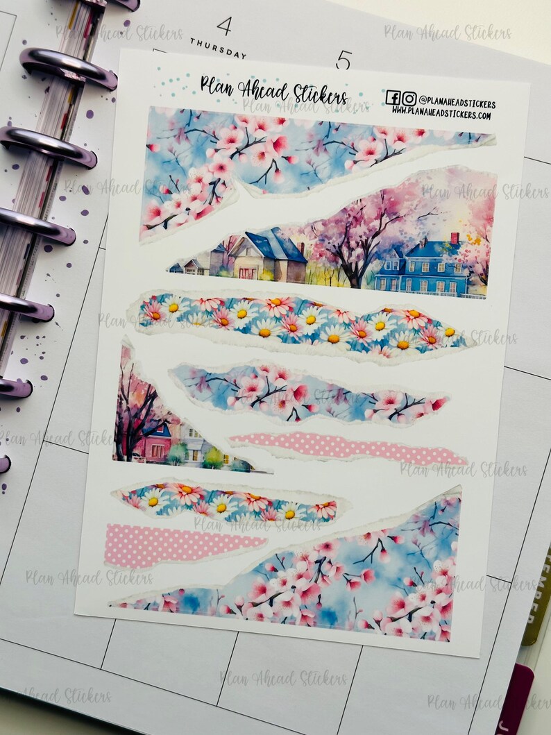 Blooming Horizons Torn Paper Bullet Journaling Planner Stickers Happy ...