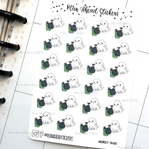 Whimsey the Ghost Trash Day Washi Icon Bullet Journal Planner Stickers Card Making Happy Planner Erin Condren Hobonichi Weeks & Cousin A5