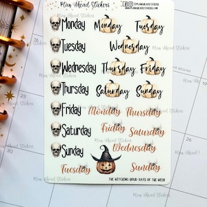 The Witching Hour Dias da semana Bullet Journaling Planner Adesivos Cartão Fazendo Feliz Planner Erin Condren Hobonichi Cousin A5 Halloween