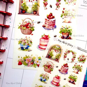 Bees & Berries Glossy Clear or Matte Washi Stickers | Watercolor Bullet Journal Planner Stickers Scrapbooking Card Making Strawberry Summer