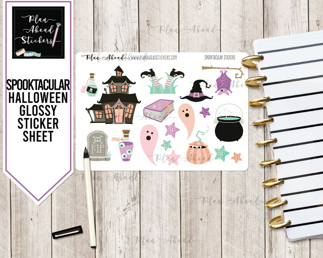 Spooktacular Halloween Glossy Planner Stickers Erin Condren - Etsy