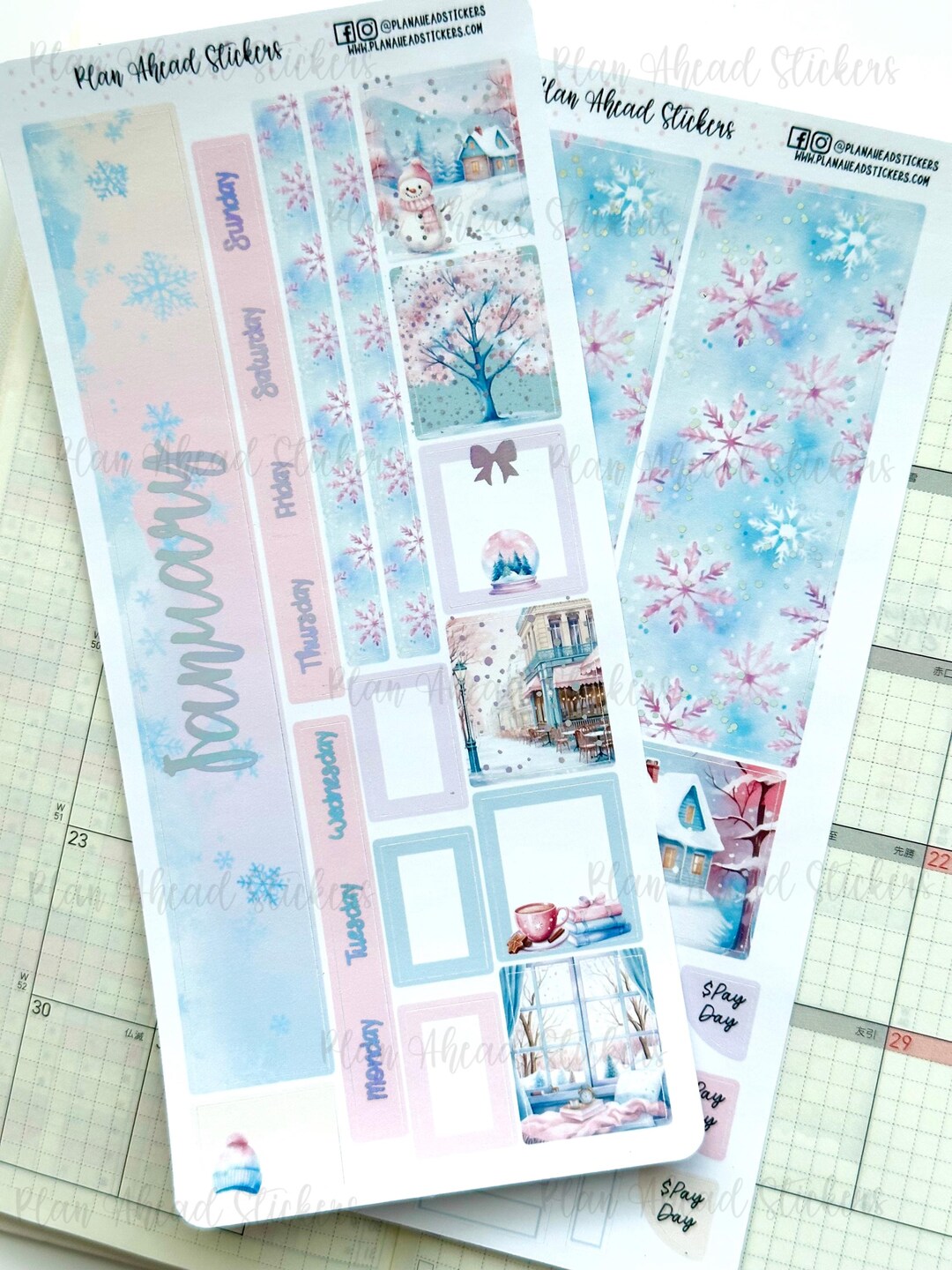 FOILED A Snowy Start Hobonichi Weeks MONTHLY Sticker Planner Kit ...
