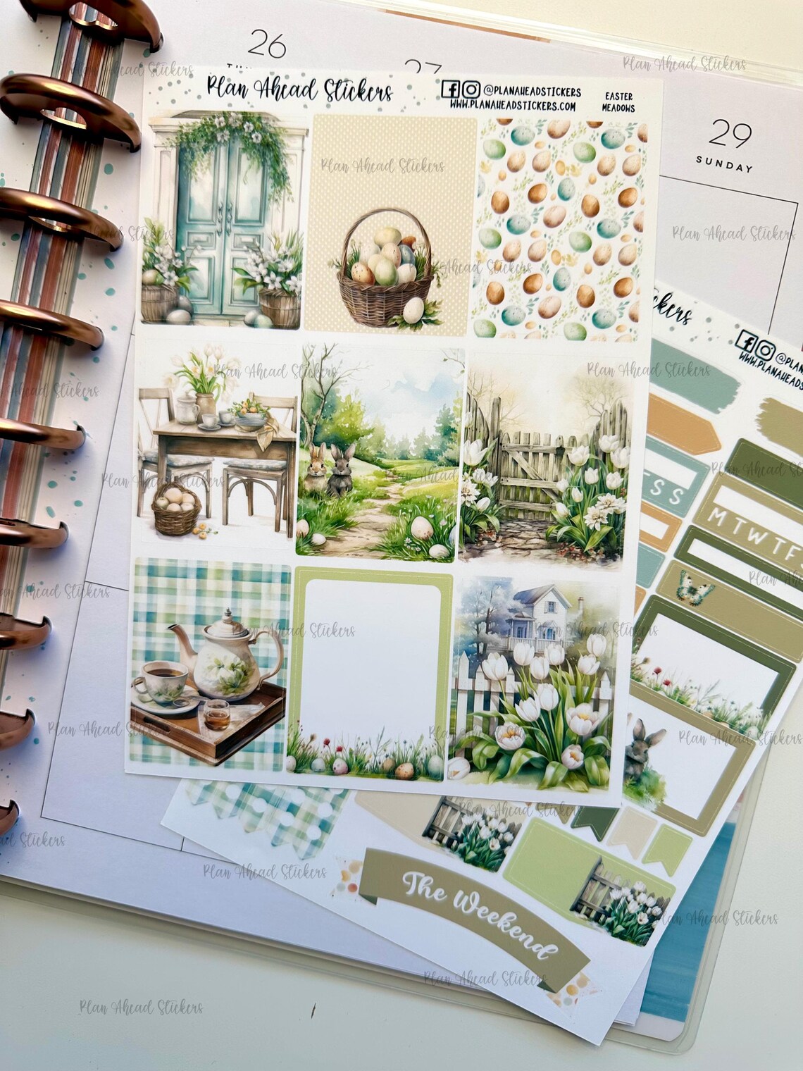 Easter Meadows Weekly 2 PG Planner Sticker Kit Sheets Watercolor Erin ...