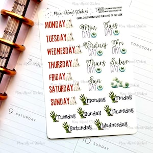 Ghouls Just Wanna Have Fun Days of the Week Bullet Journaling Planner Stickers Card Making Happy Planner Erin Condren Hobonichi Cousin A5