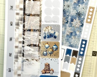 Kit de pegatinas de lujo Hobonichi Weeks con diseño invernal nevado (noviembre, diciembre, enero).