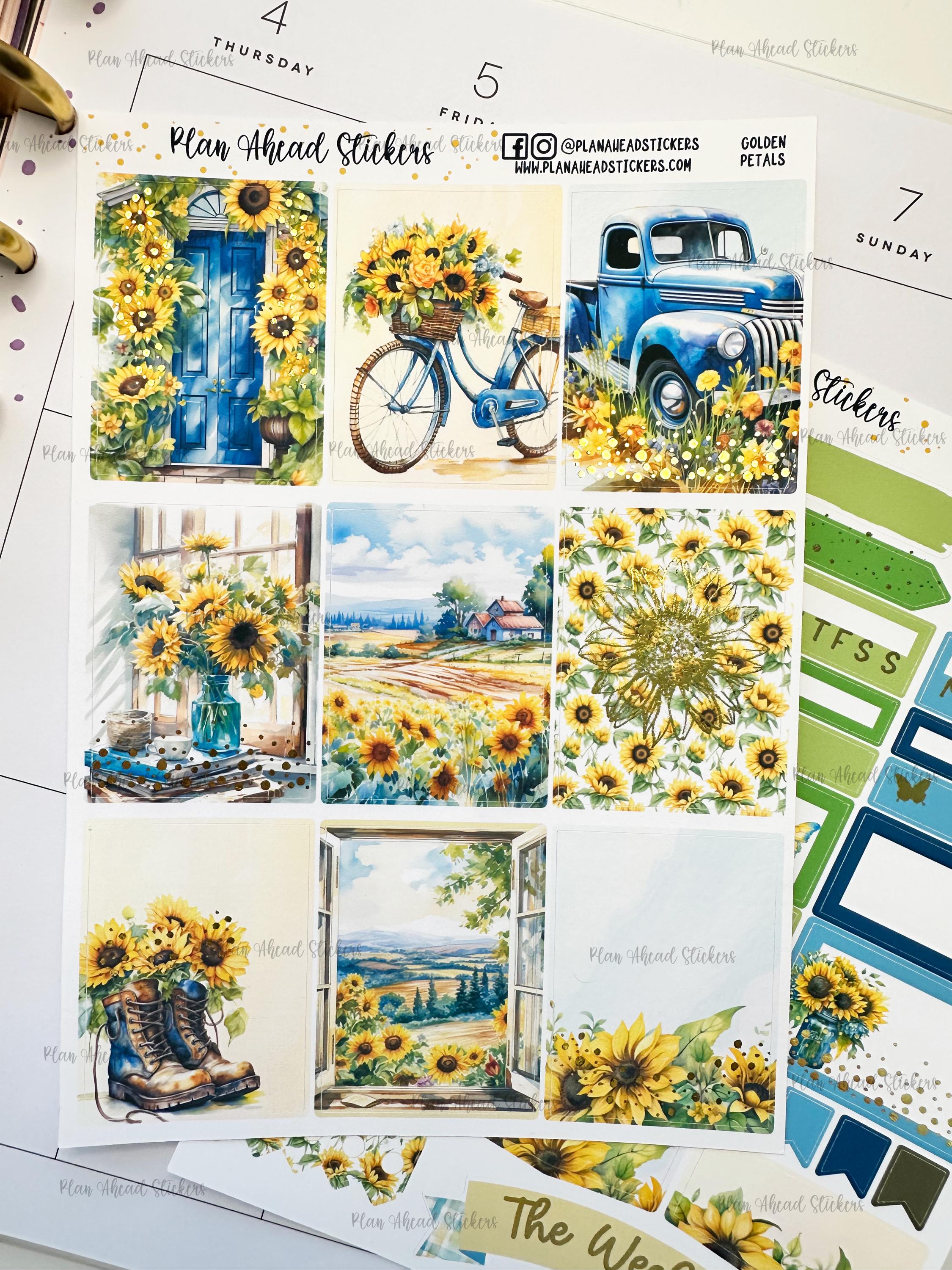 DELUXE FOILED Golden Petals 2 PG Weekly Planner Sticker Kit Sheets Erin ...