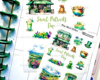 Pegatinas del Día de San Patricio / Pegatinas Washi mate para agendas con motivos de travesuras y brillos