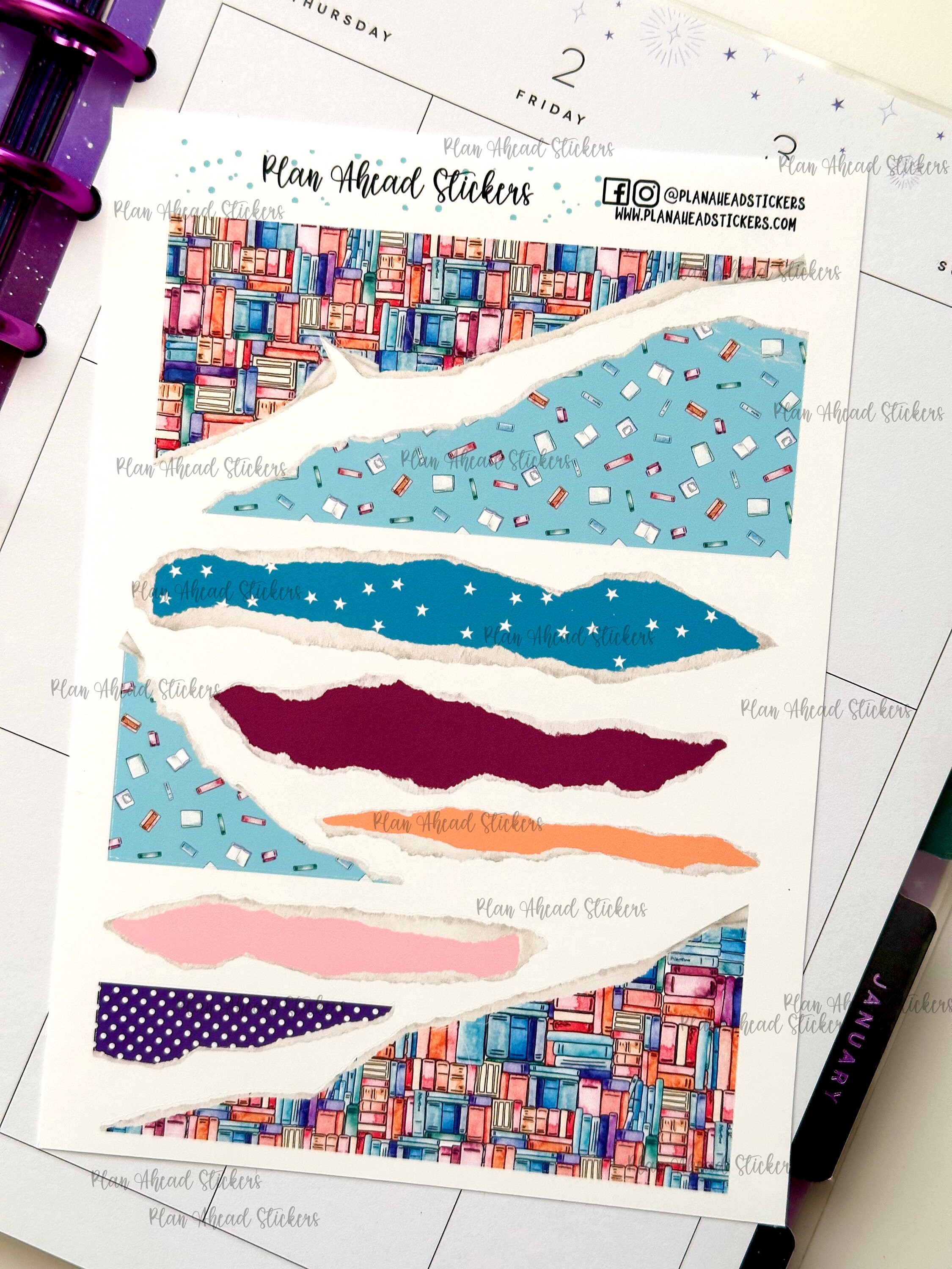 The Bookshelf Torn Paper Bullet Journaling Planner Stickers ...