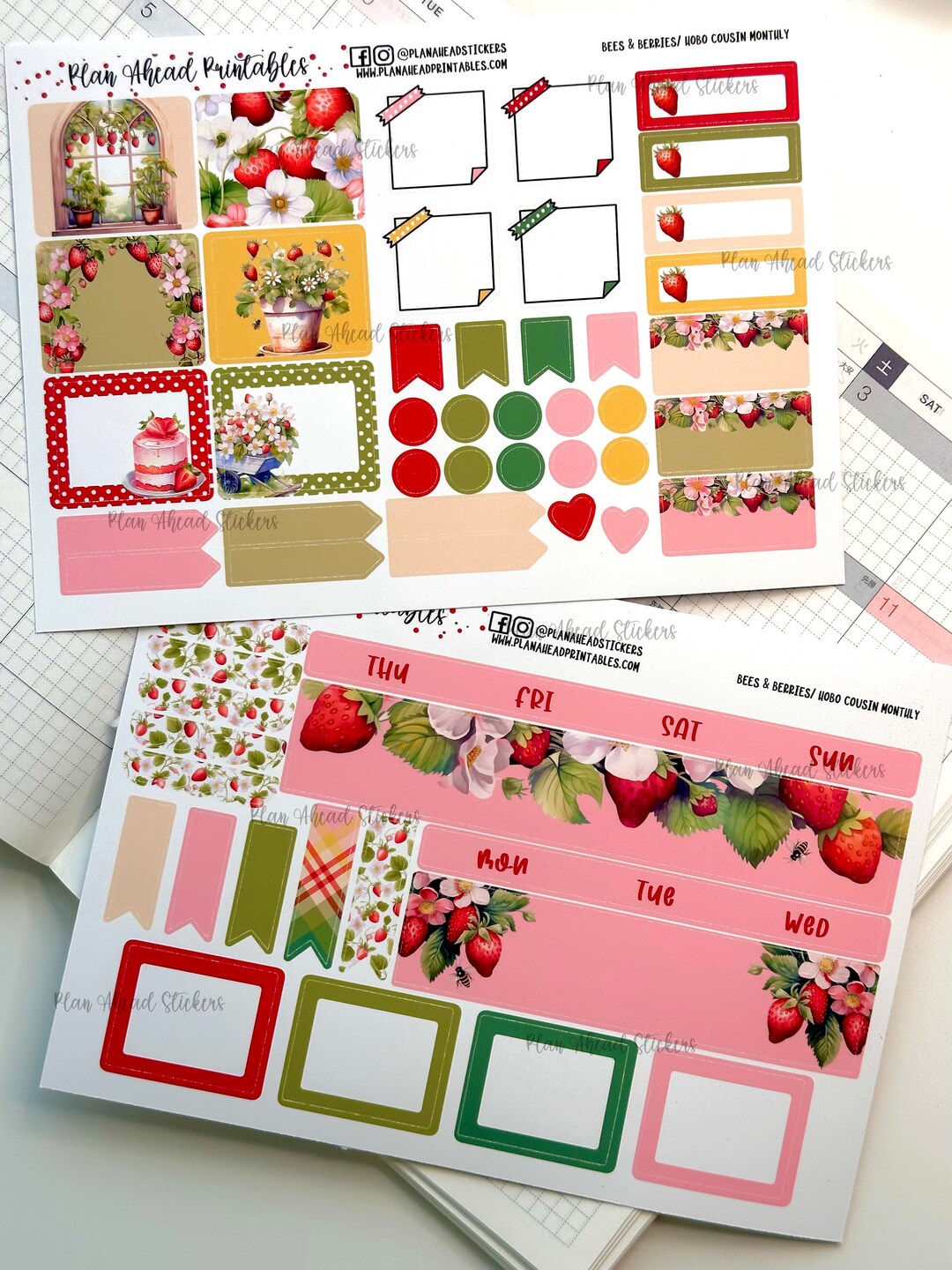 Bees & Berries Hobonichi Cousin Monthly 2 Page Planner Sticker Kit June ...