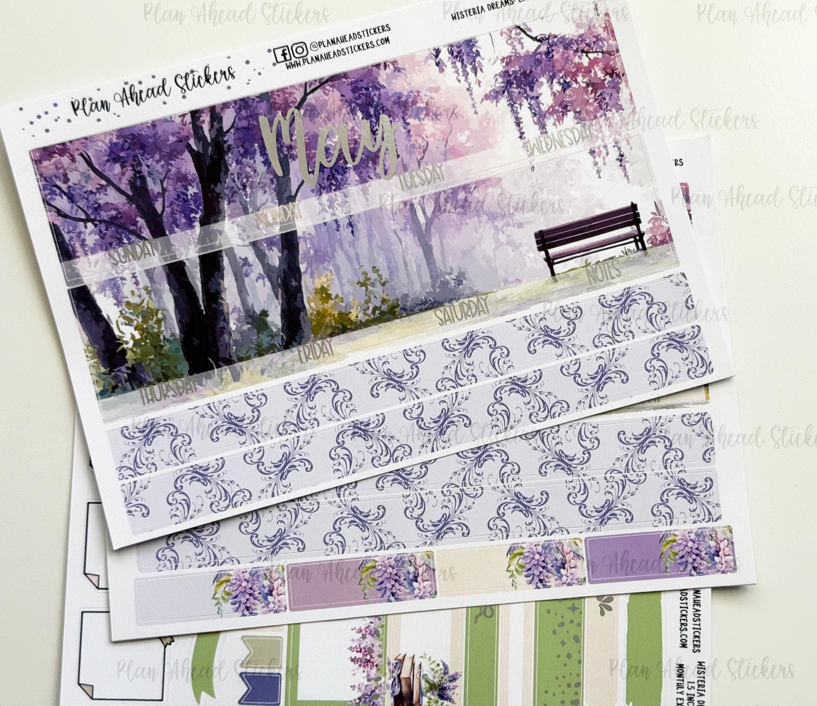 FOILED May Monthly Headers: Wisteria Dreams Planner Stickers (1.5 Inch ...