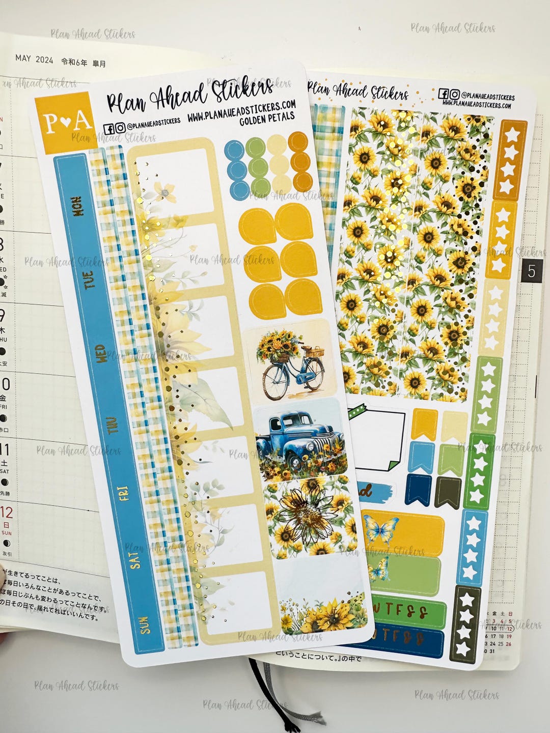 DELUXE FOILED Golden Petals Hobonichi Weeks WEEKLY Sticker Planner Kit ...