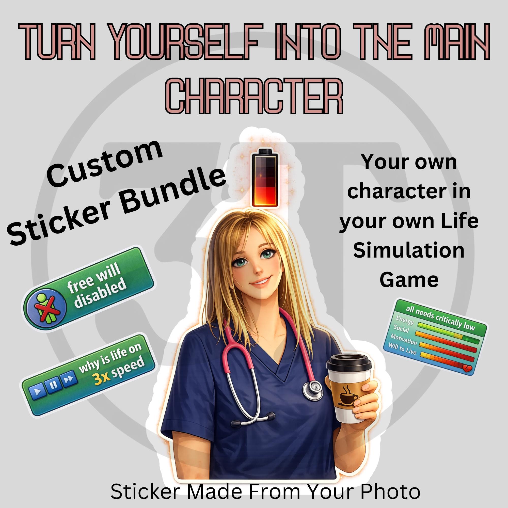 Large Custom Cartoon Avatar Sticker + Bundle | Life Simulation Starter ...