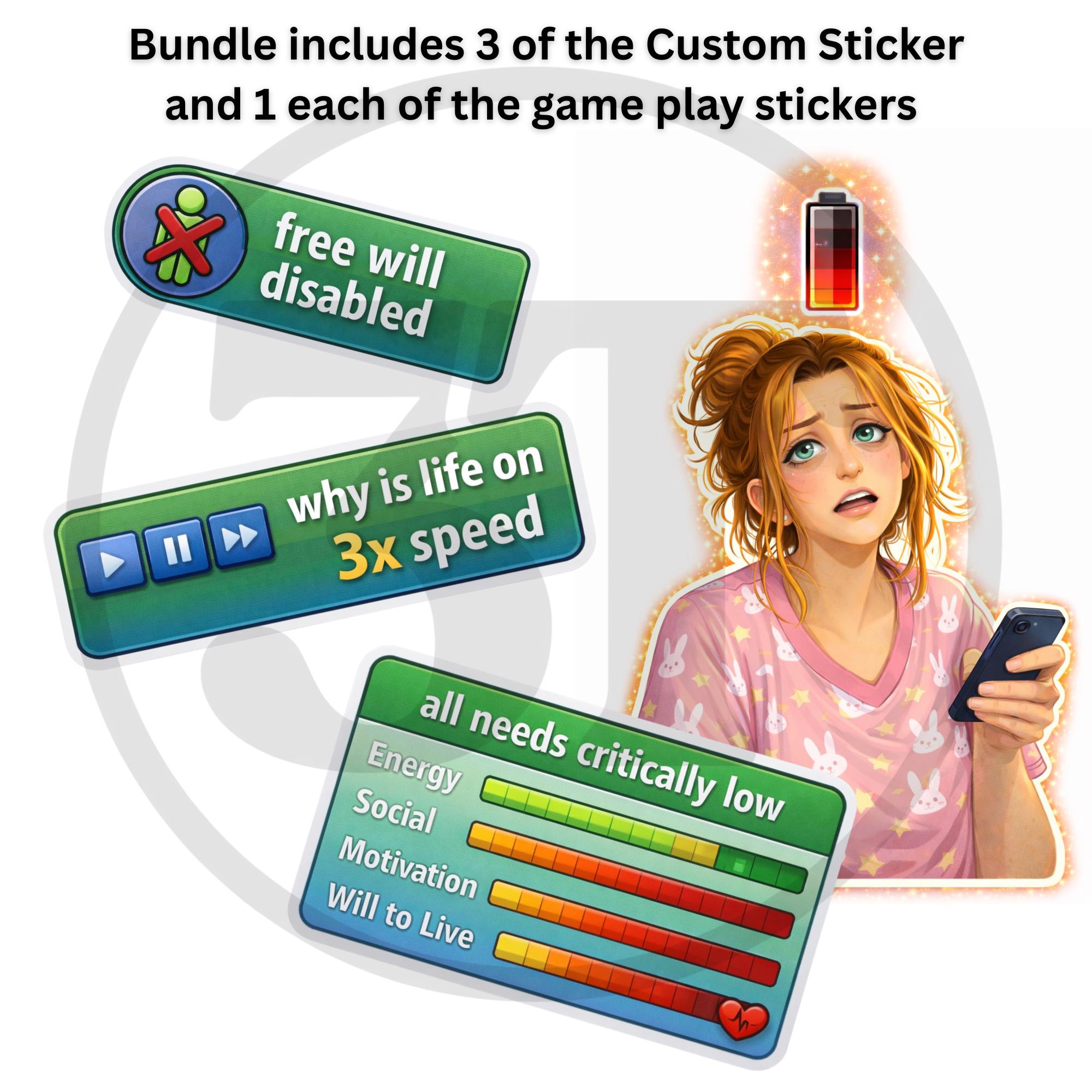 Large Custom Cartoon Avatar Sticker + Bundle | Life Simulation Starter ...