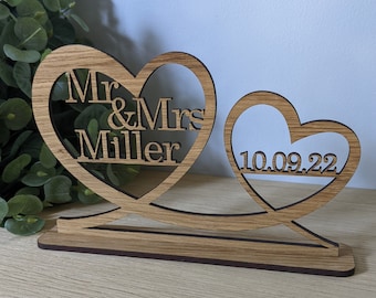 Oak Personalised Wedding Sign | Mr and Mrs, Mr and Mr, Mrs and Mrs and Date Wedding Sign | Top Table Wedding Sign | Wedding Gift Keepsake
