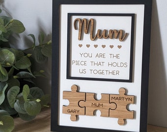 Mum Mother's Day Frame Gift | Piece That Keeps Us All Together Jigsaw Frame | Mum, Nana, Nan, Granny, Grandma, Mummy Jigsaw Pieces Frame