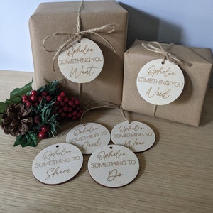 Personalised Something You Want, Need, Something To Wear, Read Reusable Christmas Gift Tags | Want, Need, Wear, Read Christmas Gift Tags