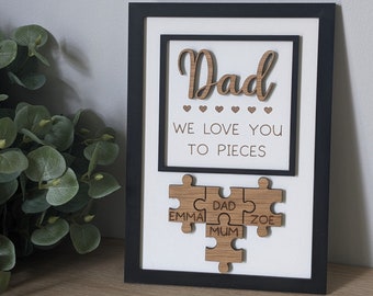 Father's Day Wooden Frame Gift | Love You To Pieces Jigsaw Frame | Dad, Daddy, Grampy, Grandad Jigsaw Pieces Frame | Gift For Dad, Grandad