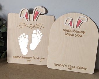 First Easter Footprint Keepsake | Baby's First Easter Keepsake | Easter Footprint Plaque | Some Bunny Loves You Easter Plaque | First Easter