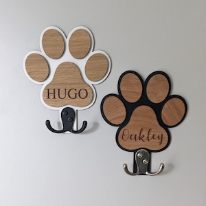 Gancho para correa de perro personalizado / Soporte para correa de perro / Soporte para correa con huella de pata de perro / Soporte para correa de madera / Gancho con huella de pata / Regalo para amantes de los perros /
