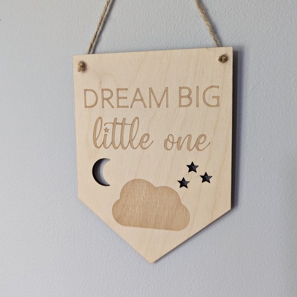 Dream Big Little One Wooden Flag | Nursery Decor | Dream Big Little One Nursery Decor | Wooden Nursery Flag | Boho Decor | Scandi Decor |