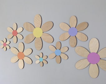 Wooden Flower Wall Art | Wooden Daisy Flower | Colourful Flower Wall Art | Rainbow Colour Flower Wall Art | Boho Nursery Decor | Boho Decor