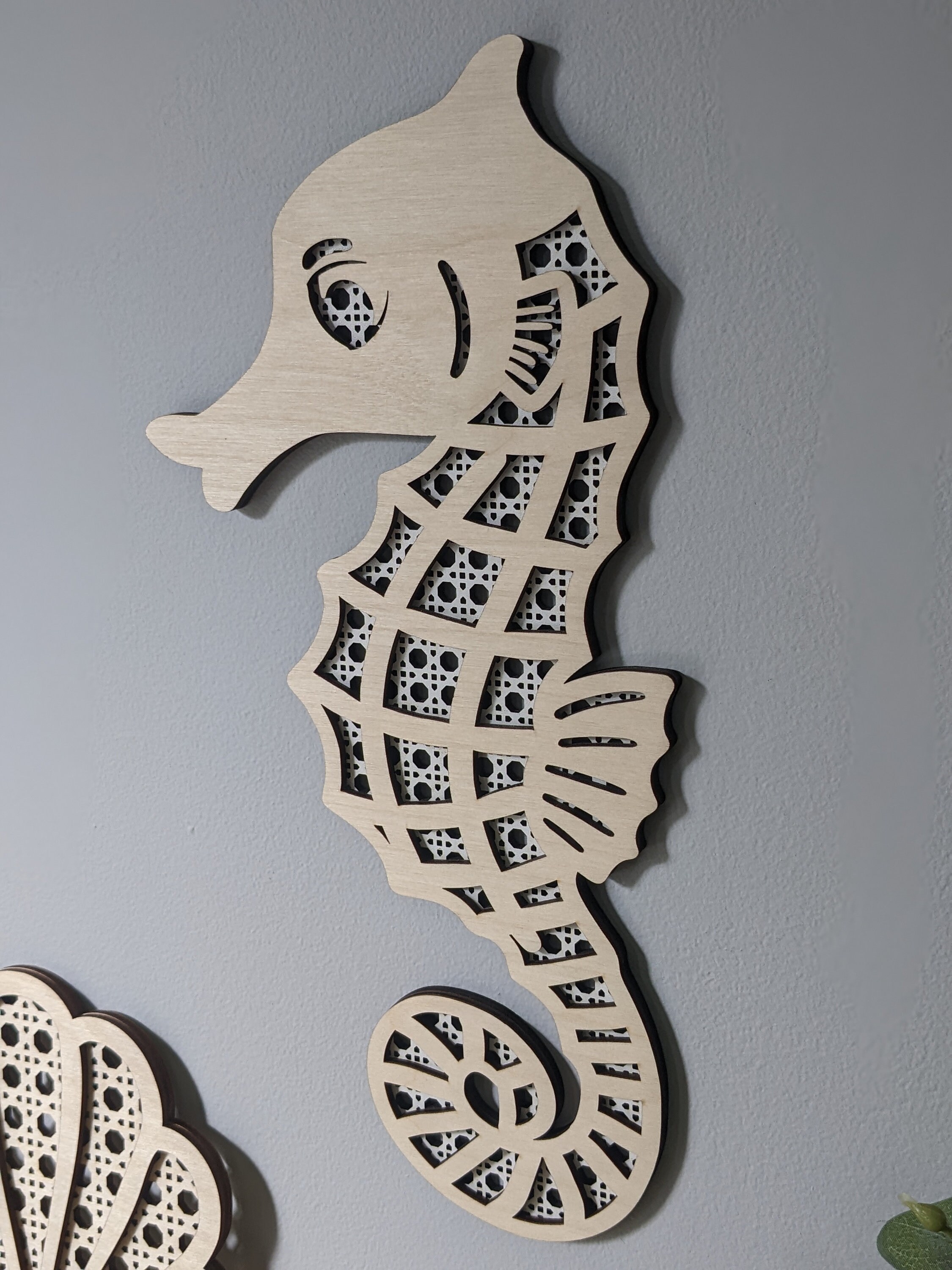 Rattan Inspired Seahorse | Wooden Seahorse Wall Art | Wooden Seahorse