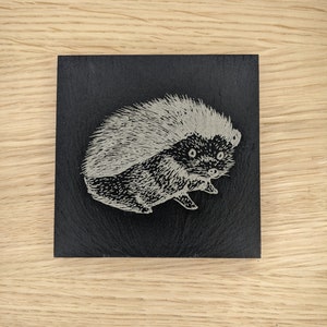 Slate Coaster with Engraved Hedgehog Design | Hedgehog Coasters | Slate Coasters | Housewarming Gift | Mother&#39;s Day | Hedgehog Lovers Gift