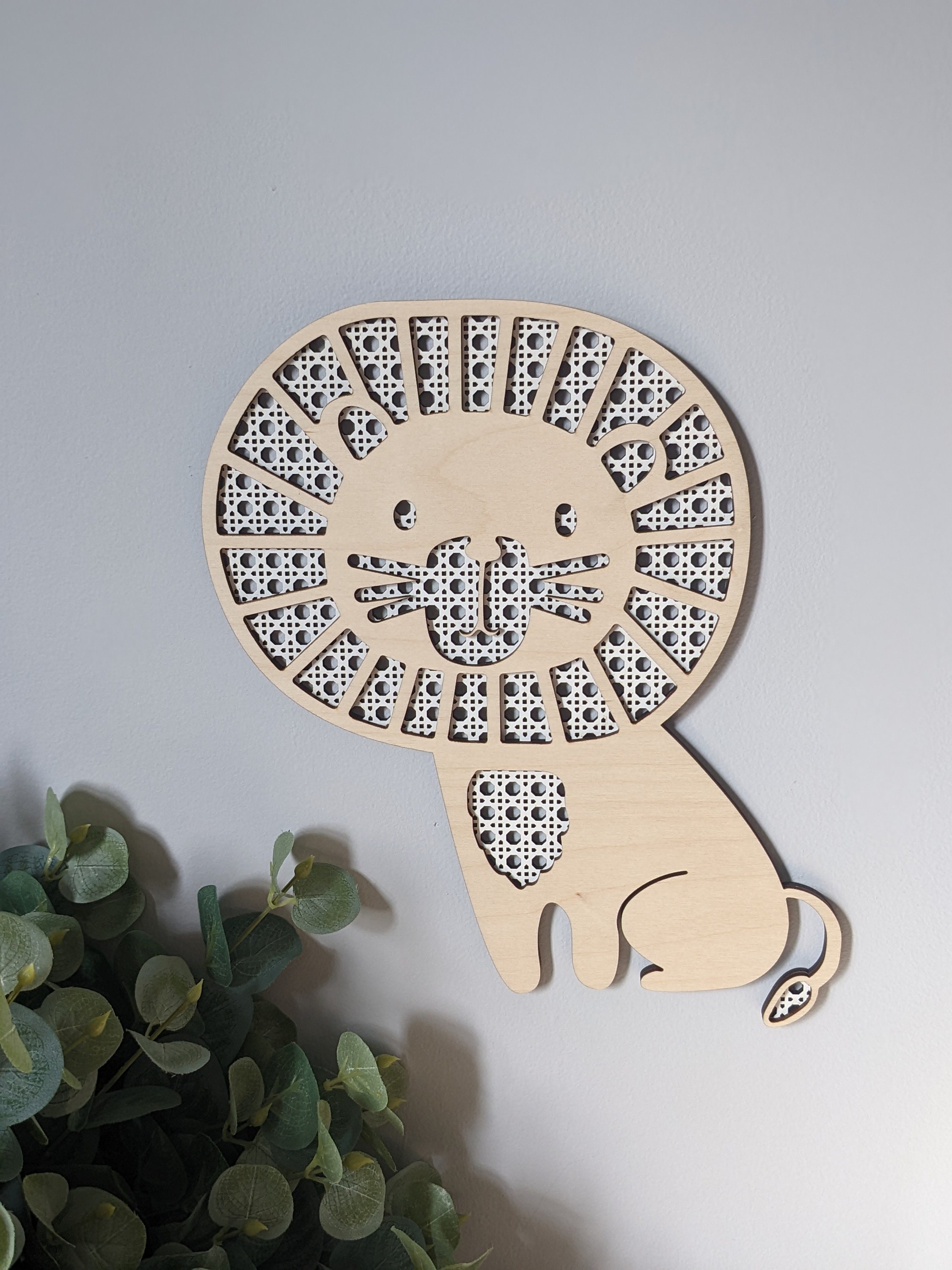 Rattan Inspired Lion Wall Art Boho Lion Safari Decor Etsy