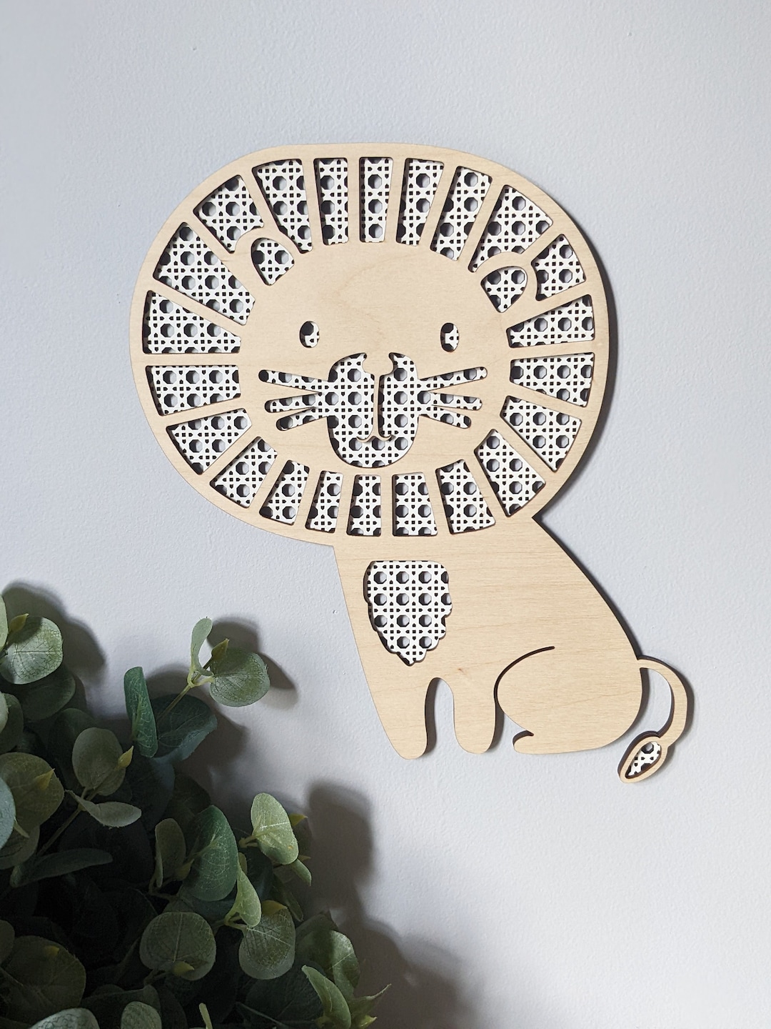 Rattan Inspired Lion Wall Art Boho Lion Safari Decor Rattan Nursery