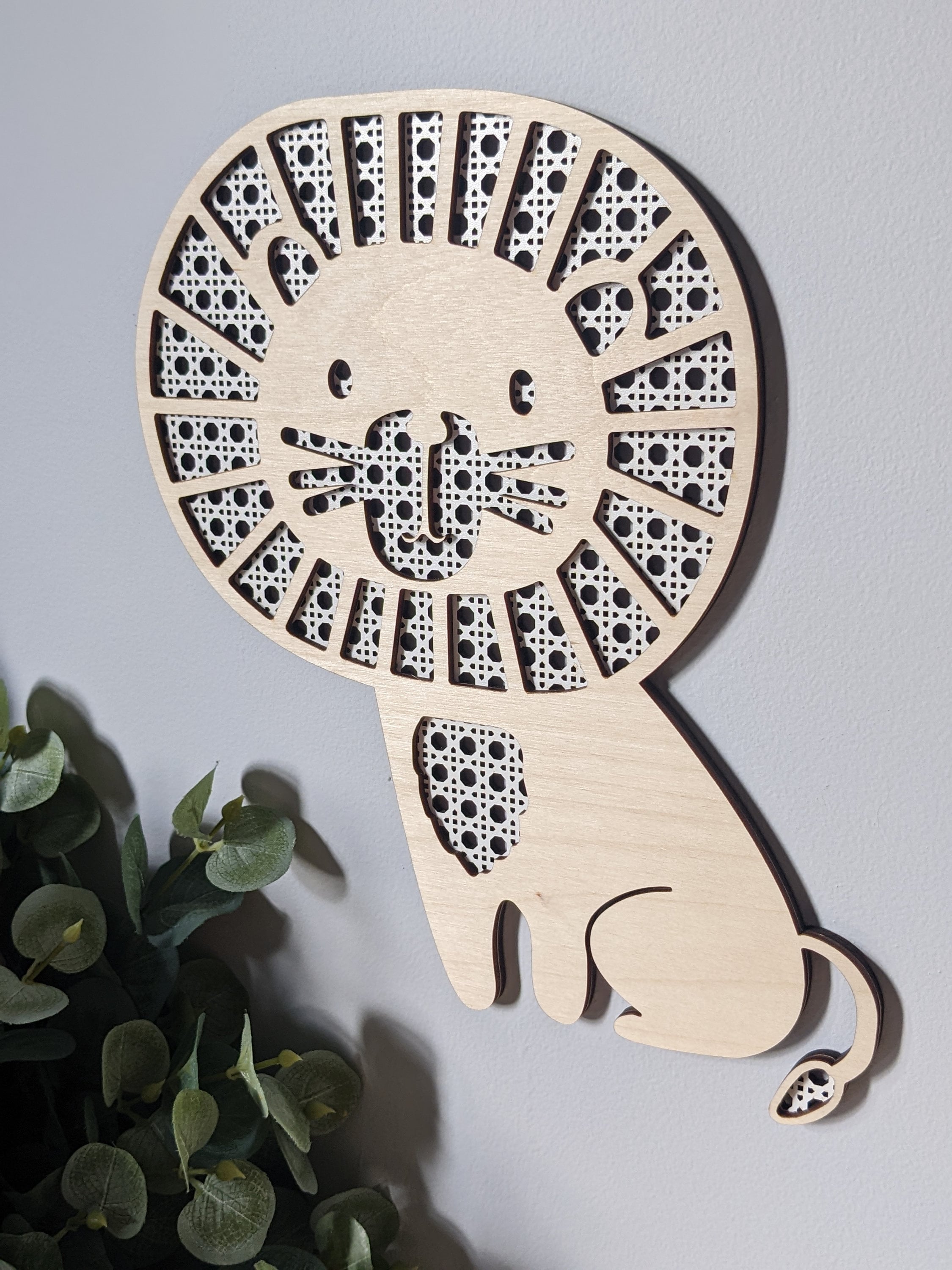 Rattan Inspired Lion Wall Art Boho Lion Safari Decor Etsy