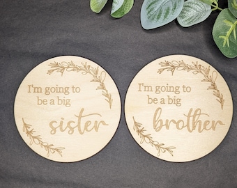 I'm Going To Be a Big Sister/Brother Announcement Disc | Engraved Wooden Sibling Announcement Photo Prop | Sibling Announcement | Flat Lay