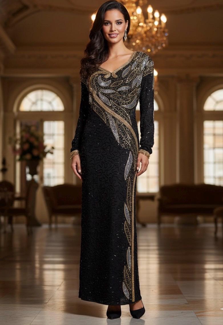 Black Beaded Gown Full Sleeves - Etsy Black Beaded Gown Full Sleeves - Etsy