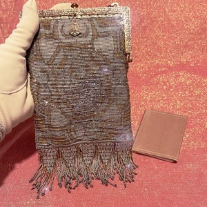 Antique French Cut Steel Beaded Purse & matching cosmetic mirror Circa 1900-1910