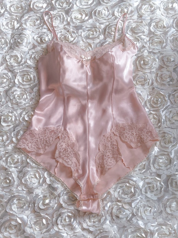 Vintage Pink Body Suit Lingerie Nightwear AXION Sz