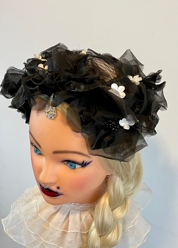 Beautiful Vintage Black Hat w/flowers s-l400.jpg main image 2